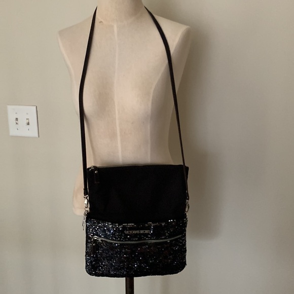Bags Victorias Secret Black Sequin And Canvas Crossbody Poshmark